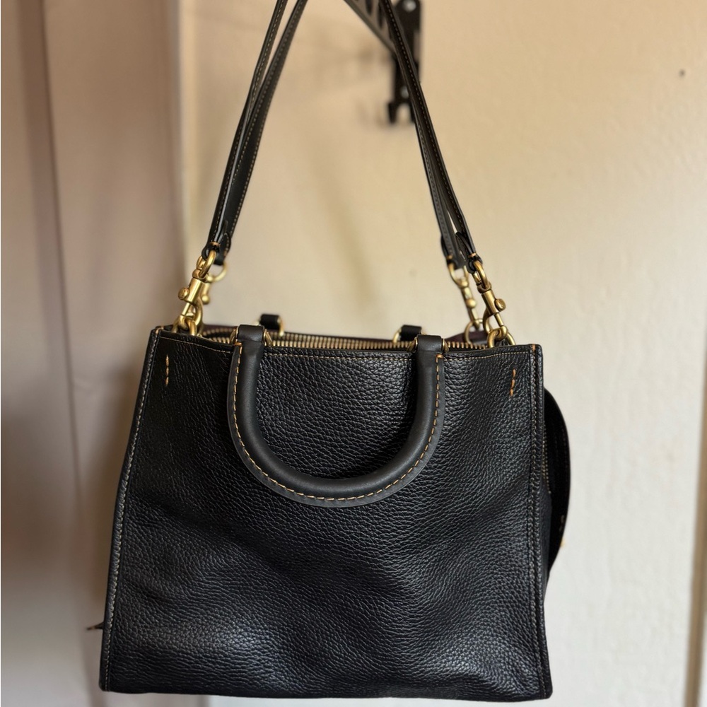 Coach Black Leather Shoulder Bag with Gold Accents